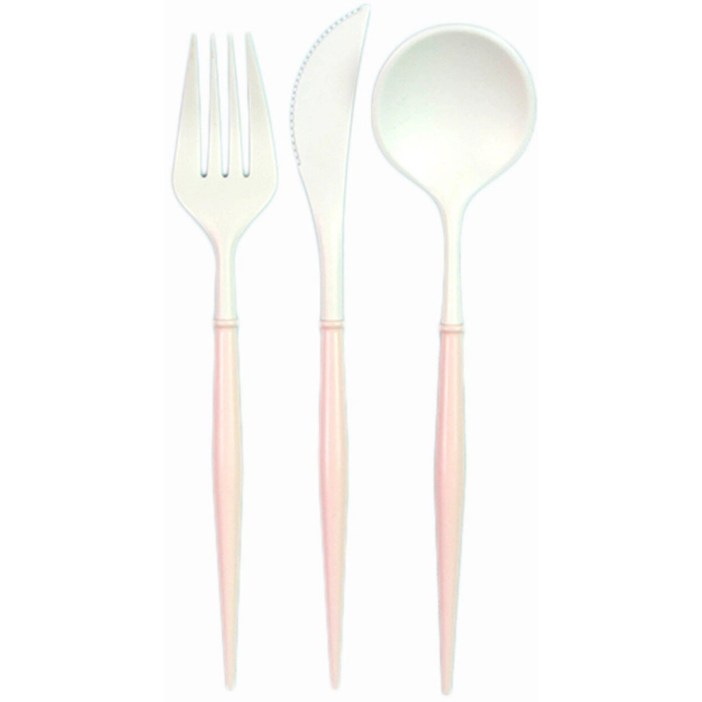 Pink Plastic Cutlery Sets, Plastic Forks and Spoons Knives, Pink