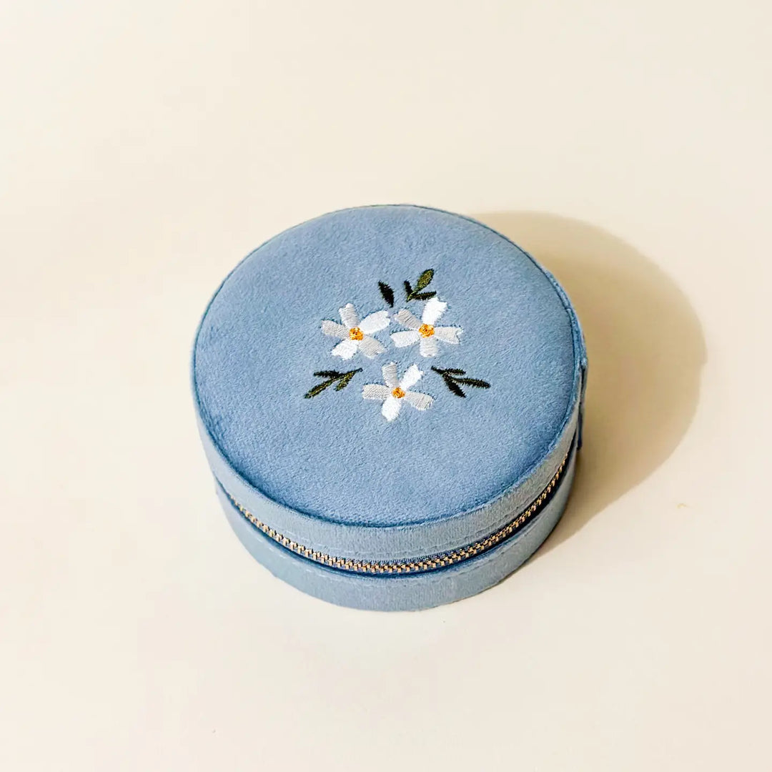 ROUND VELVET JEWELRY CASE The Darling Effect Adult Jewelry & Accessories BLUE ROUND VELVET JEWELRY CASE Bonjour Fete - Party Supplies