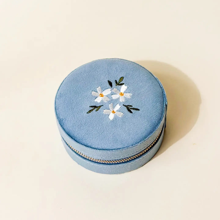 ROUND VELVET JEWELRY CASE The Darling Effect Adult Jewelry & Accessories BLUE ROUND VELVET JEWELRY CASE Bonjour Fete - Party Supplies