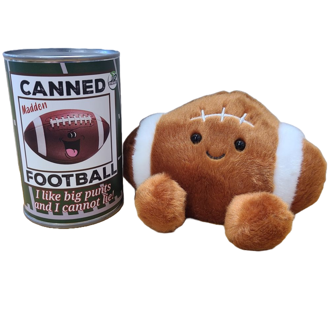 Canned Football | Stuffed Sports Plush in a Can w/Jokes: Pop Top Lid Canned Gifts Canned Football | Stuffed Sports Plush in a Can w/Jokes: Pop Top Lid Bonjour Fete - Party Supplies