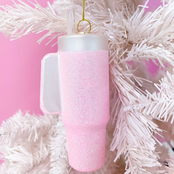 PINK GLITTER TUMBLER CHRISTMAS ORNAMENT Rock Paper Scissors Christmas Ornament Bonjour Fete - Party Supplies