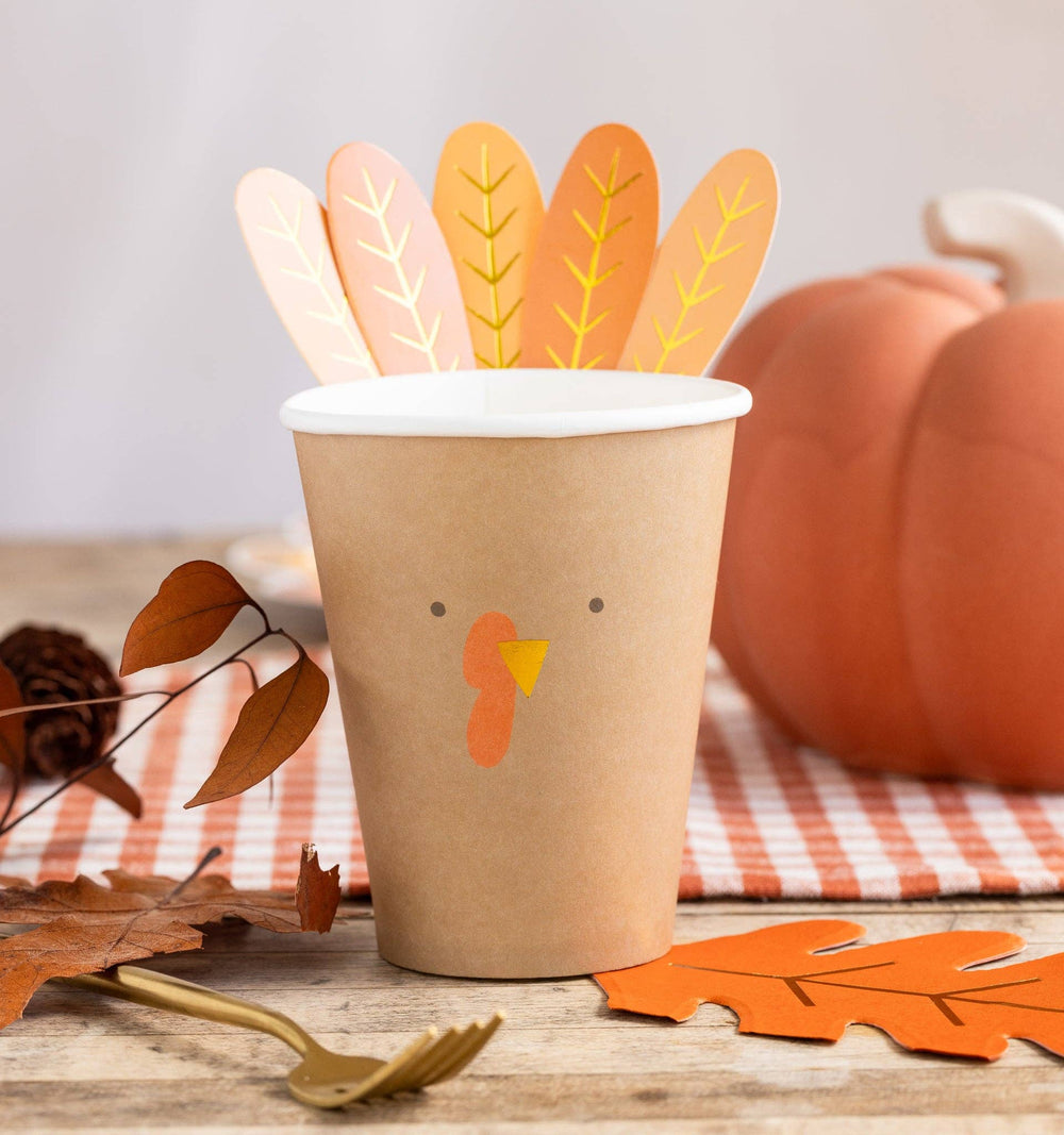 THANKSGIVING TURKEY PAPER CUPS My Mind’s Eye Thanksgiving Party Supplies Bonjour Fete - Party Supplies