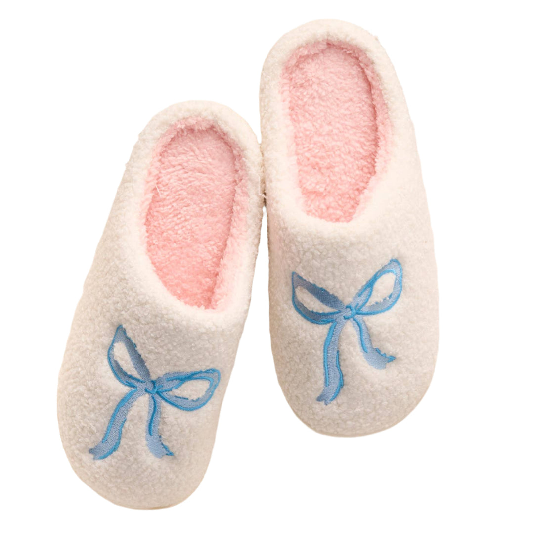 Fuzzy Slippers-Bow Blue-2025 The Darling Effect Fuzzy Slippers-Bow Blue-2025 Bonjour Fete - Party Supplies