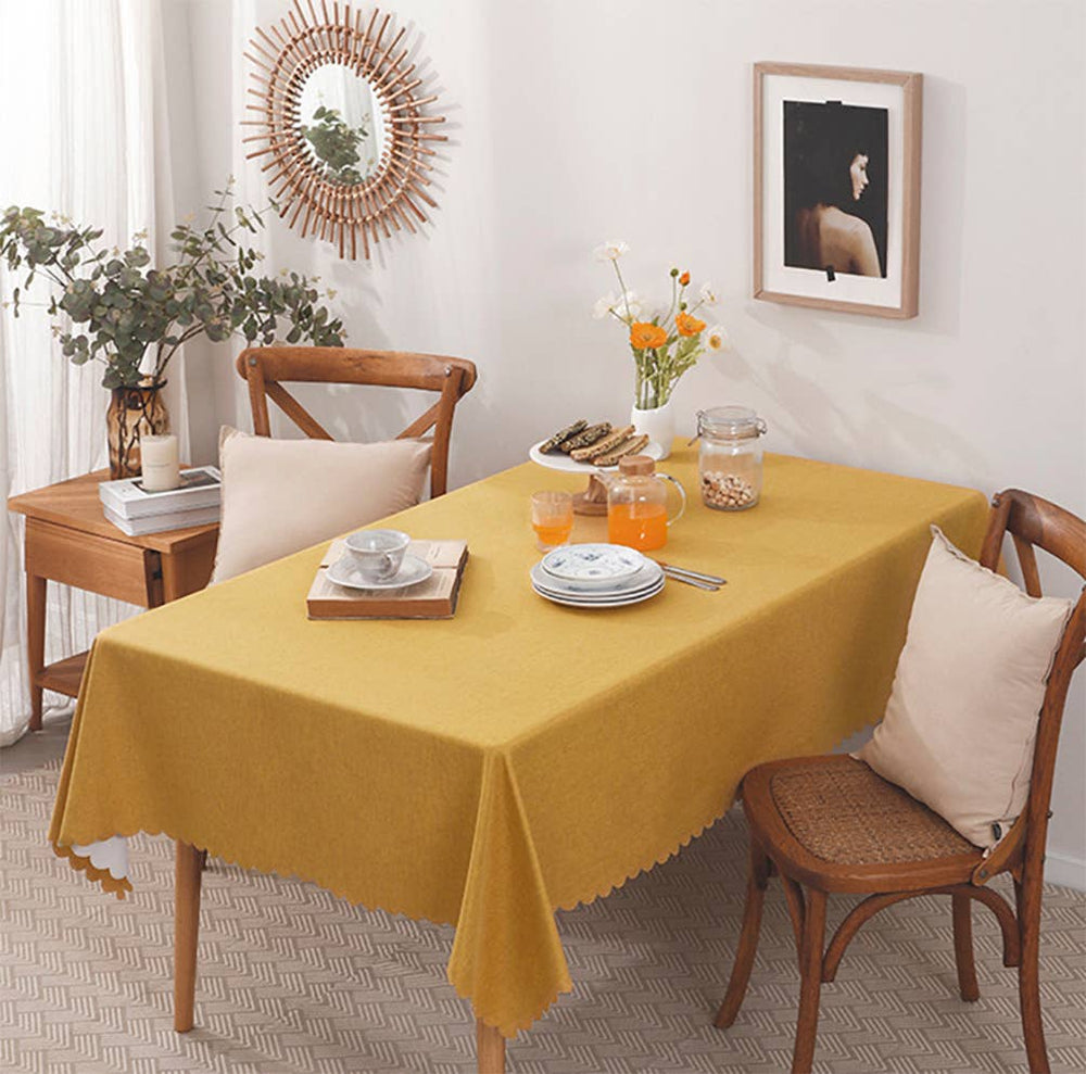 Mustard Scalloped Border Wrinkle-Free Tablecloth: 56"x88" Fennco Styles Mustard Scalloped Border Wrinkle-Free Tablecloth: 56"x88" Bonjour Fete - Party Supplies