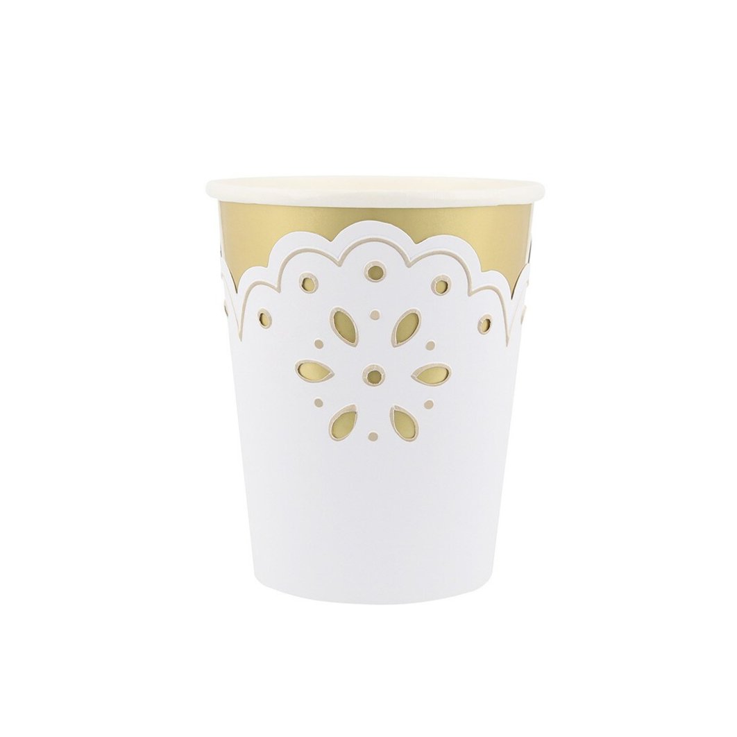 BRODERIE ANGLAISE LACE WHITE CUPS Meri Meri Cups BRODERIE ANGLAISE LACE WHITE CUPS Bonjour Fete - Party Supplies