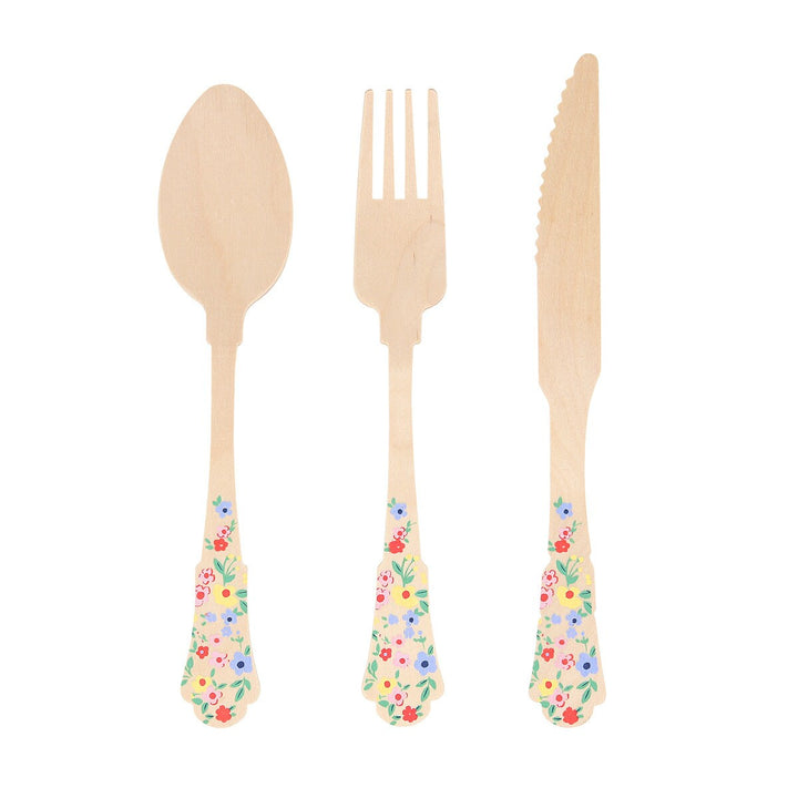 ELEGANT FLORAL WOODEN CUTLERY Meri Meri Cutlery ELEGANT FLORAL WOODEN CUTLERY Bonjour Fete - Party Supplies