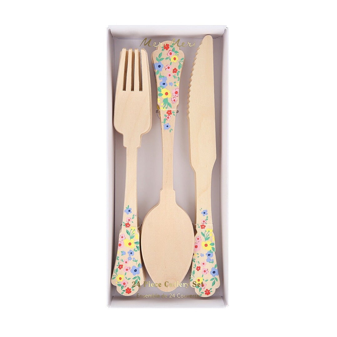 ELEGANT FLORAL WOODEN CUTLERY Meri Meri Cutlery ELEGANT FLORAL WOODEN CUTLERY Bonjour Fete - Party Supplies