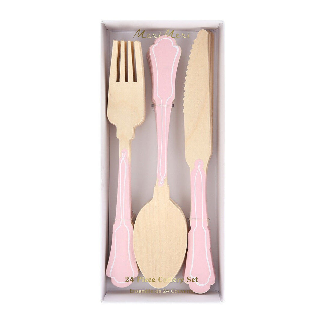 ELEGANT PINK WOODEN CUTLERY Meri Meri Cutlery ELEGANT PINK WOODEN CUTLERY Bonjour Fete - Party Supplies