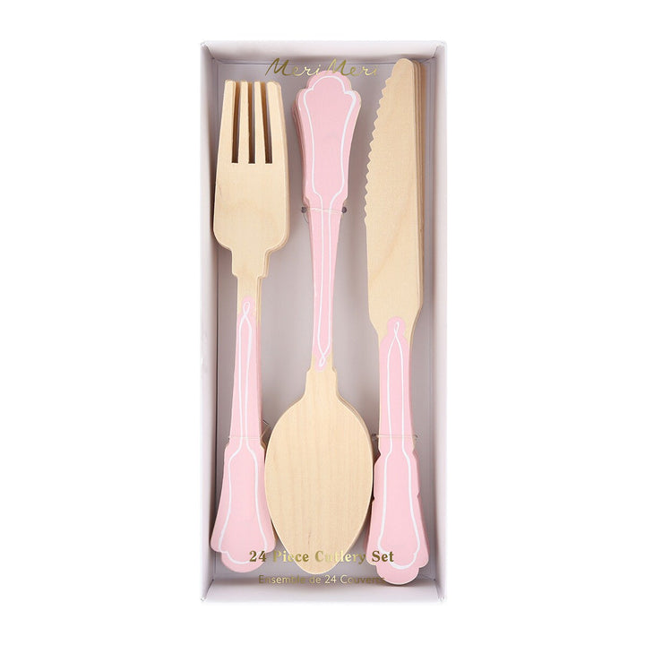 ELEGANT PINK WOODEN CUTLERY Meri Meri Cutlery ELEGANT PINK WOODEN CUTLERY Bonjour Fete - Party Supplies