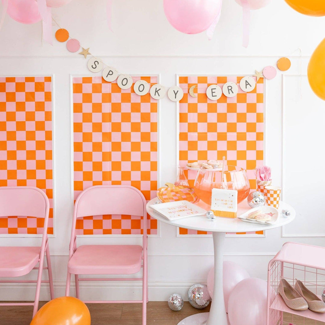 PINK AND ORANGE CHECKED TABLE RUNNER My Mind’s Eye Table Covers & Placemats Bonjour Fete - Party Supplies