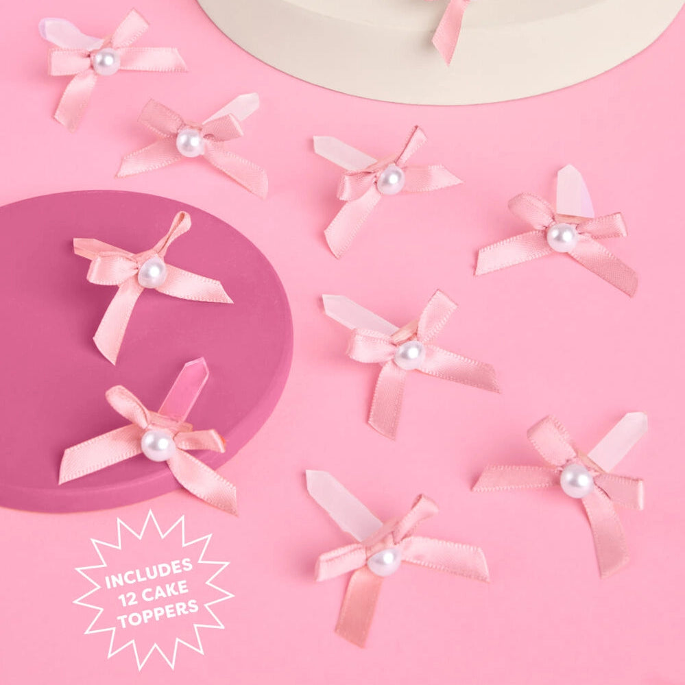 PINK & PEARL BOW CAKE TOPPERS xo, Fetti Cake Topper PINK & PEARL BOW CAKE TOPPERS Bonjour Fete - Party Supplies