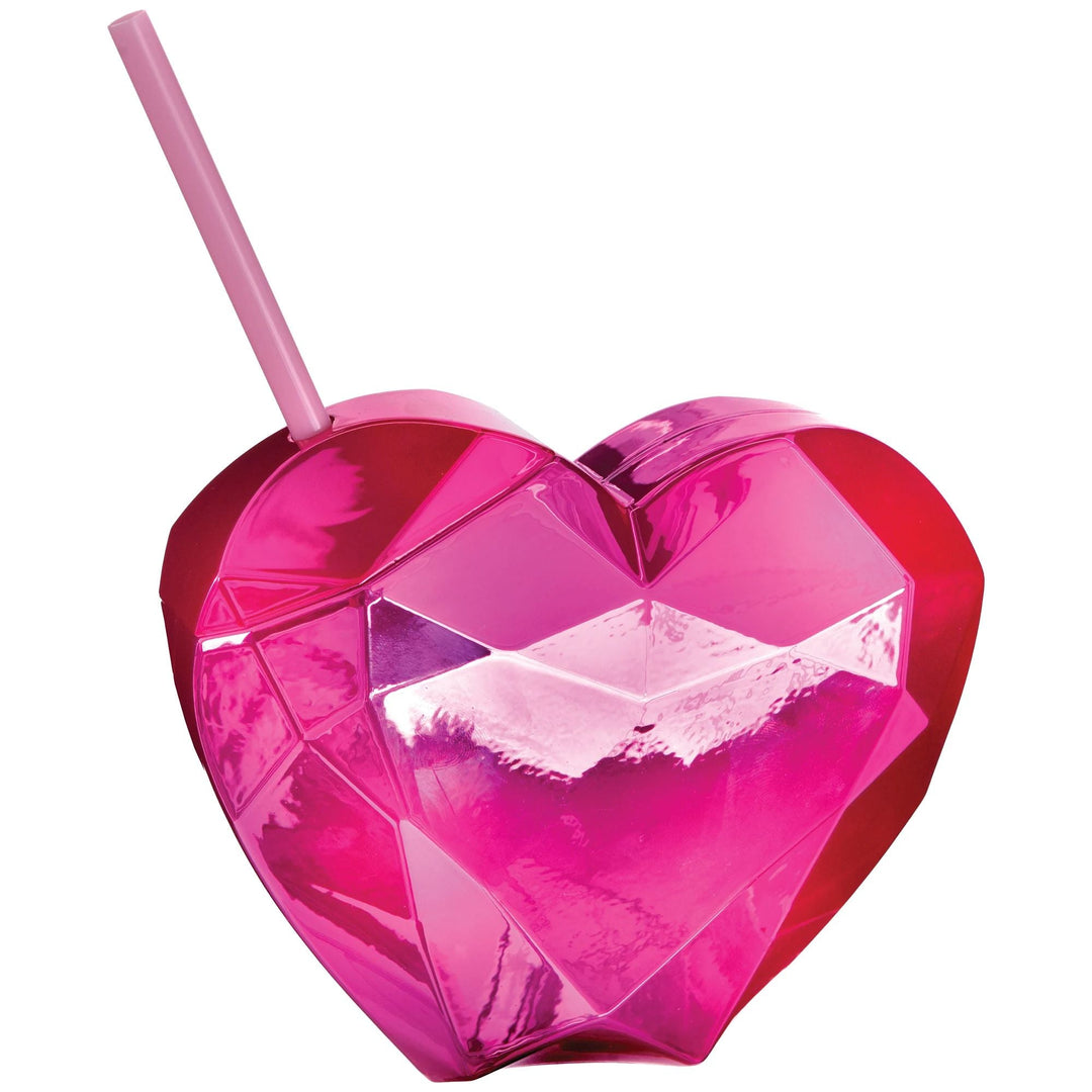 PINK HEART TUMBLER WITH STRAW Amscan Cups PINK HEART TUMBLER WITH STRAW Bonjour Fete - Party Supplies