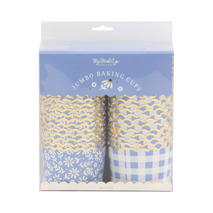 PLJC2054 - JUMBO Foiled Blue Gingham Floral Baking Cup My Mind’s Eye PLJC2054 - JUMBO Foiled Blue Gingham Floral Baking Cup Bonjour Fete - Party Supplies