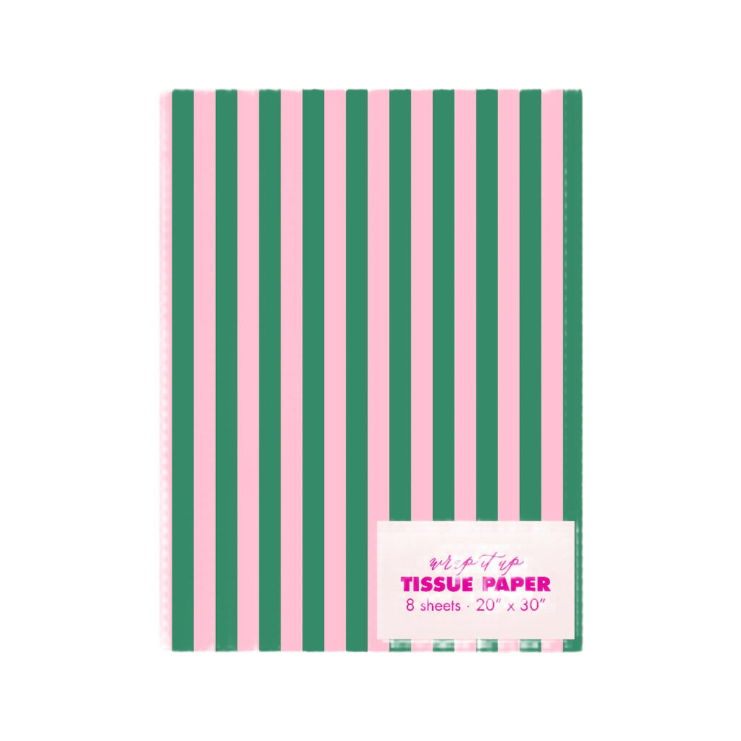 GREEN & PINK STRIPE TISSUE PAPER Rock Paper Scissors Gift Wrapping GREEN & PINK STRIPE TISSUE PAPER Bonjour Fete - Party Supplies