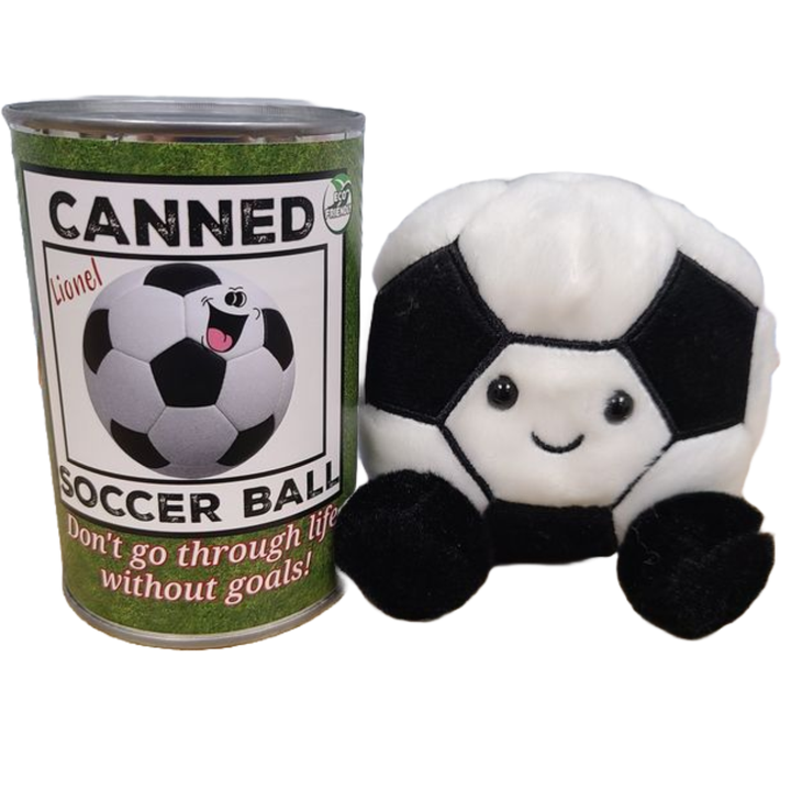 Canned Soccer Ball - Plush Sports Gift in Can w/Jokes: Pop Top Lid Canned Gifts Canned Soccer Ball - Plush Sports Gift in Can w/Jokes: Pop Top Lid Bonjour Fete - Party Supplies