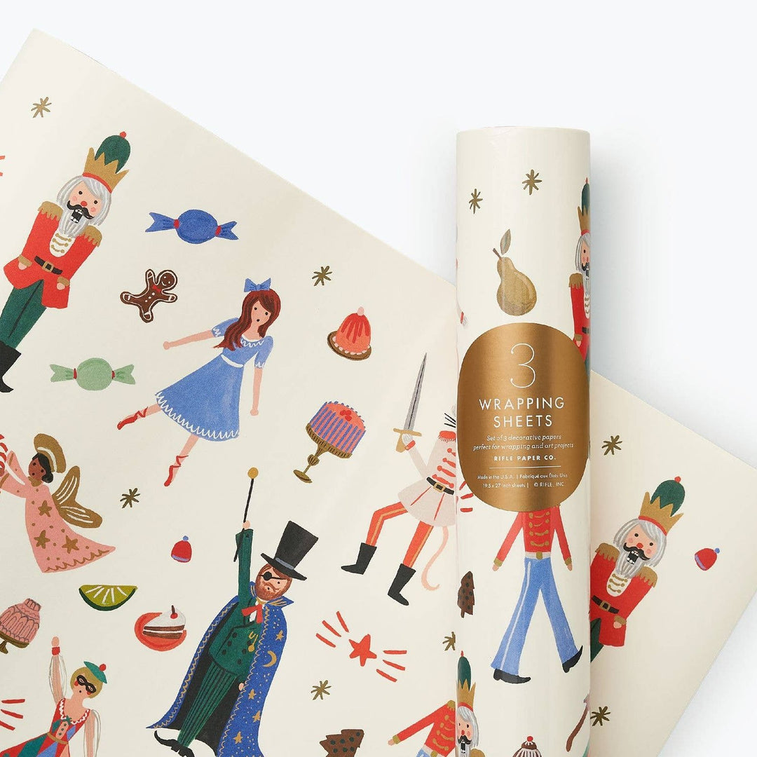 Roll of 3 Nutcracker Wrapping Sheets Rifle Paper Co. Bonjour Fete - Party Supplies