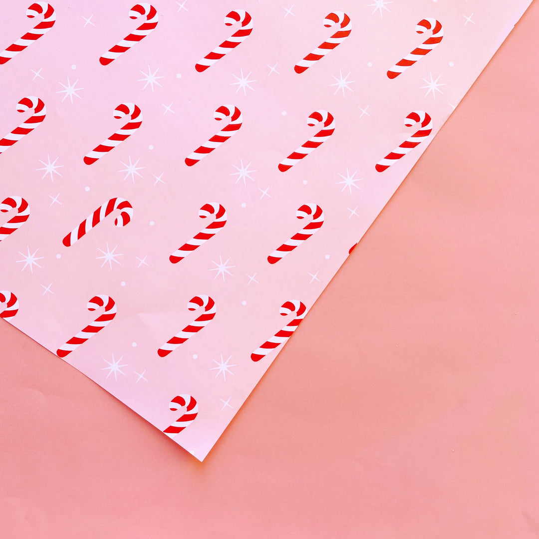 PINK CANDY CANE HOLIDAY SINGLE SHEET GIFT WRAP Sunshine Studios Christmas Gift Wrap PINK CANDY CANE HOLIDAY SINGLE SHEET GIFT WRAP Bonjour Fete - Party Supplies