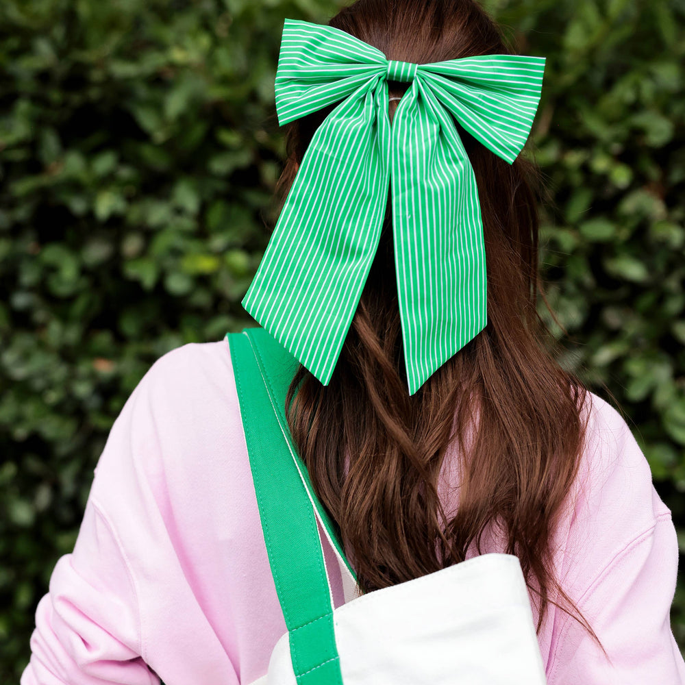 STRIPE BOW CLIP: GREEN Shiraleah STRIPE BOW CLIP: GREEN Bonjour Fete - Party Supplies