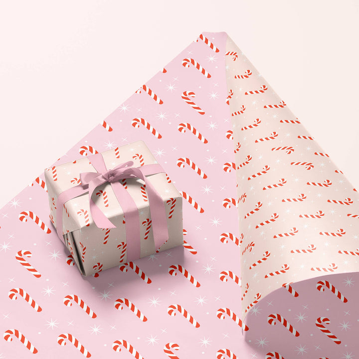 PINK CANDY CANE HOLIDAY SINGLE SHEET GIFT WRAP Sunshine Studios Christmas Gift Wrap PINK CANDY CANE HOLIDAY SINGLE SHEET GIFT WRAP Bonjour Fete - Party Supplies