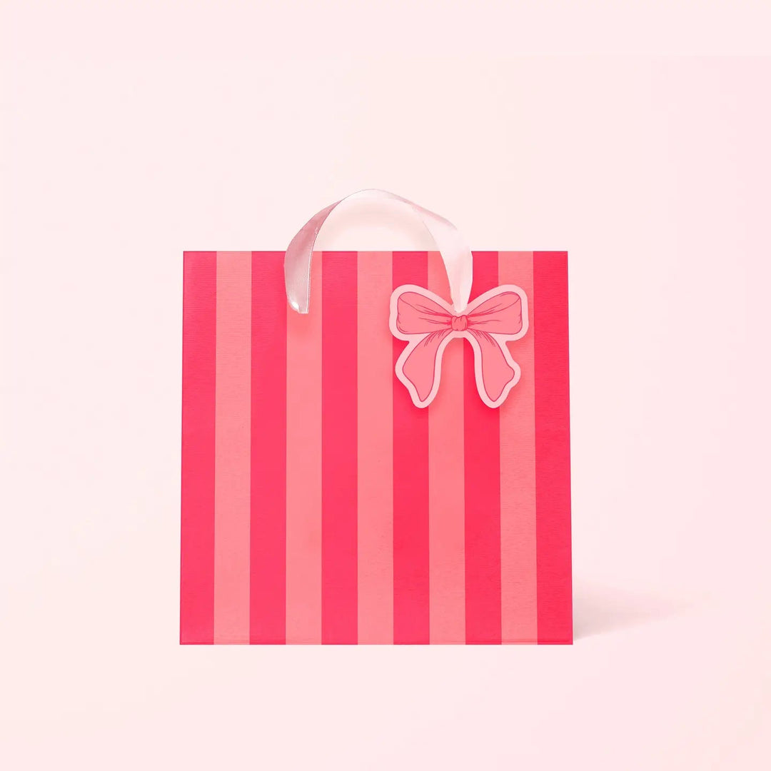 PINK BOW & STRIPE GIFT BAG Sunshine Studios Gift Wrapping SMALL PINK BOW & STRIPE GIFT BAG Bonjour Fete - Party Supplies