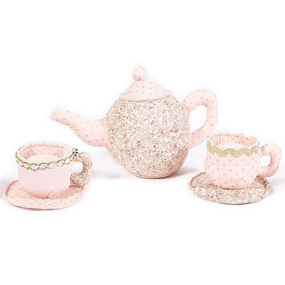 Floral Stuffed Toy Tea Set MON AMI Stuffed Toy Pink Floral Stuffed Toy Tea Set Bonjour Fete - Party Supplies