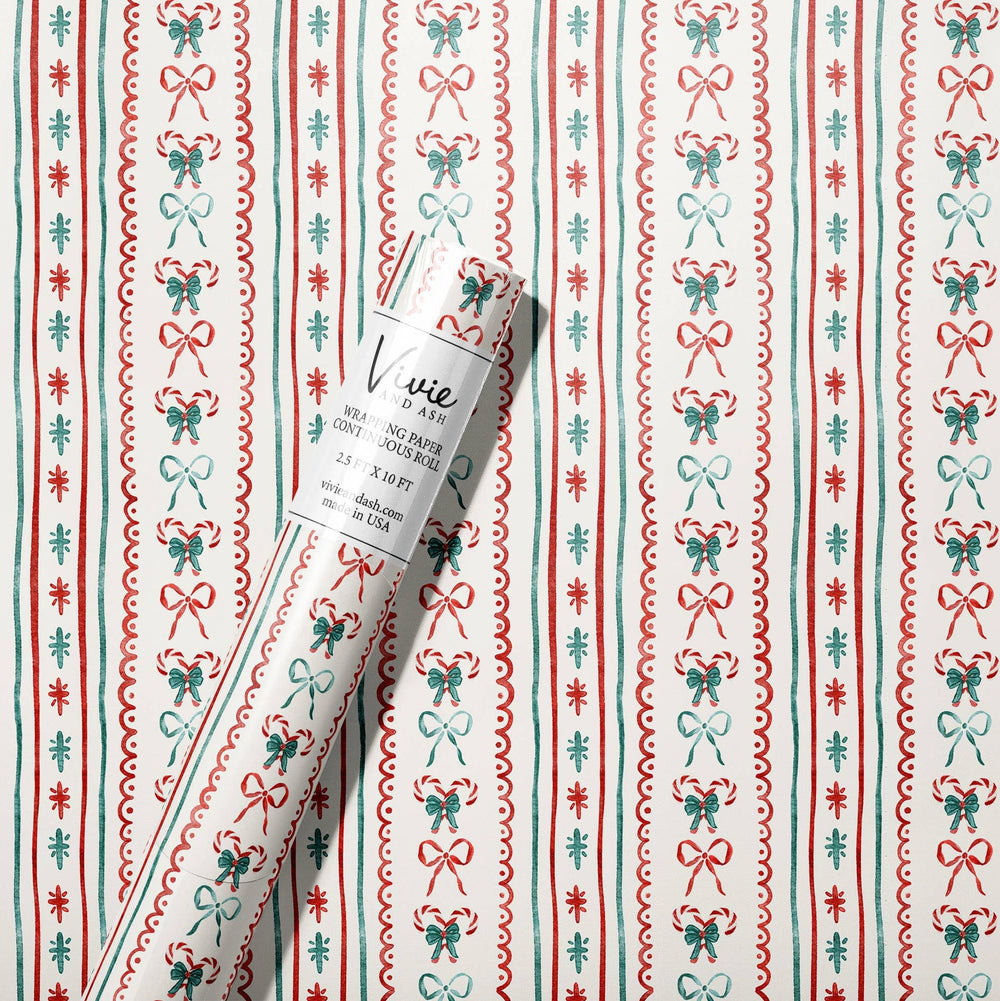 Christmas Candy Cane Stripe Bow Wrapping Paper  Bonjour Fete Party Supplies Christmas Holiday Gift Wrap