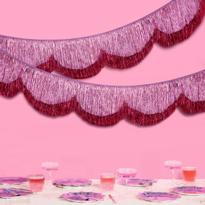 Tickled Pink Fringe - scalloped banner, purple xo, Fetti Tickled Pink Fringe - scalloped banner, purple Bonjour Fete - Party Supplies