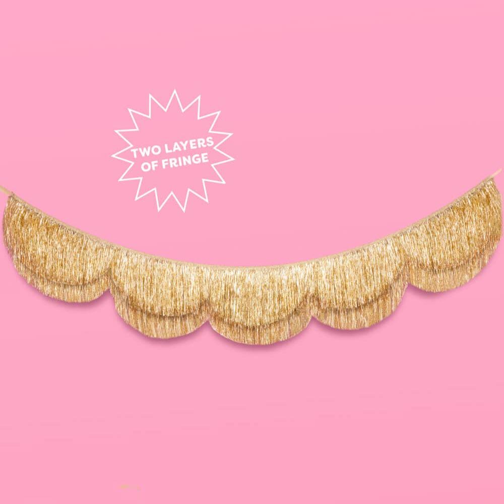 Stay Golden Fringe - scalloped banner, gold xo, Fetti Stay Golden Fringe - scalloped banner, gold Bonjour Fete - Party Supplies