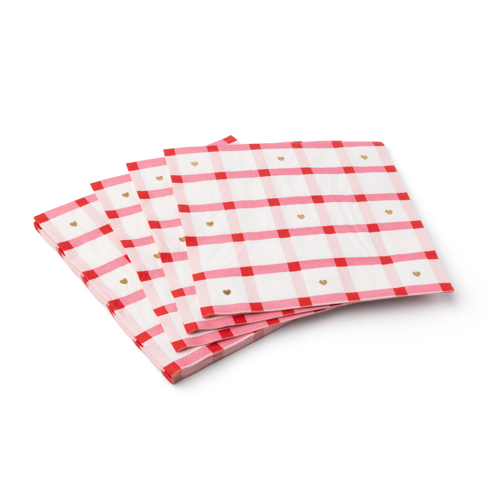 ELEGANT VALENTINE PLAID DINNER NAPKINS Bonjour Fete Napkins ELEGANT VALENTINE PLAID DINNER NAPKINS Bonjour Fete - Party Supplies