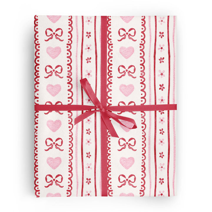 VALENTINE BOW HEART STRIPE WRAPPING PAPER Vivie and Ash Gift Wrapping VALENTINE BOW HEART STRIPE WRAPPING PAPER Bonjour Fete - Party Supplies