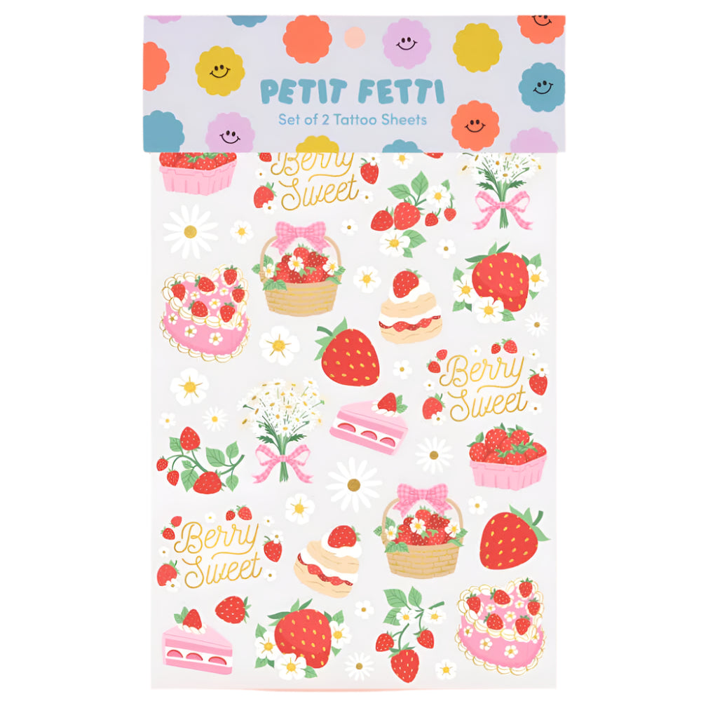 Strawberry Sweet Fruit Birthday Party Tattoos, Summer Picnic Petit Fetti Strawberry Sweet Fruit Birthday Party Tattoos, Summer Picnic Bonjour Fete - Party Supplies