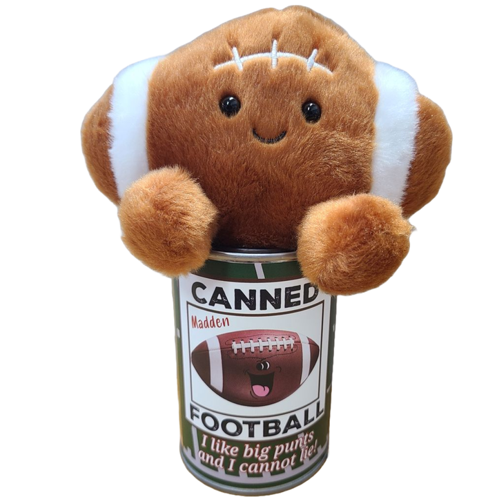 Canned Football | Stuffed Sports Plush in a Can w/Jokes: Pop Top Lid Canned Gifts Canned Football | Stuffed Sports Plush in a Can w/Jokes: Pop Top Lid Bonjour Fete - Party Supplies