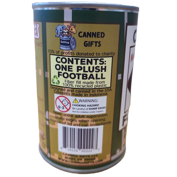 Canned Football | Stuffed Sports Plush in a Can w/Jokes: Pop Top Lid Canned Gifts Canned Football | Stuffed Sports Plush in a Can w/Jokes: Pop Top Lid Bonjour Fete - Party Supplies