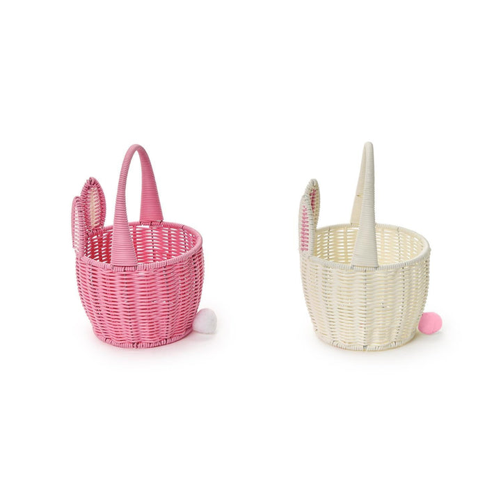 WICKER BUNNY BASKET WITH POM POM TAIL Two's Company Easter Baskets WICKER BUNNY BASKET WITH POM POM TAIL Bonjour Fete - Party Supplies