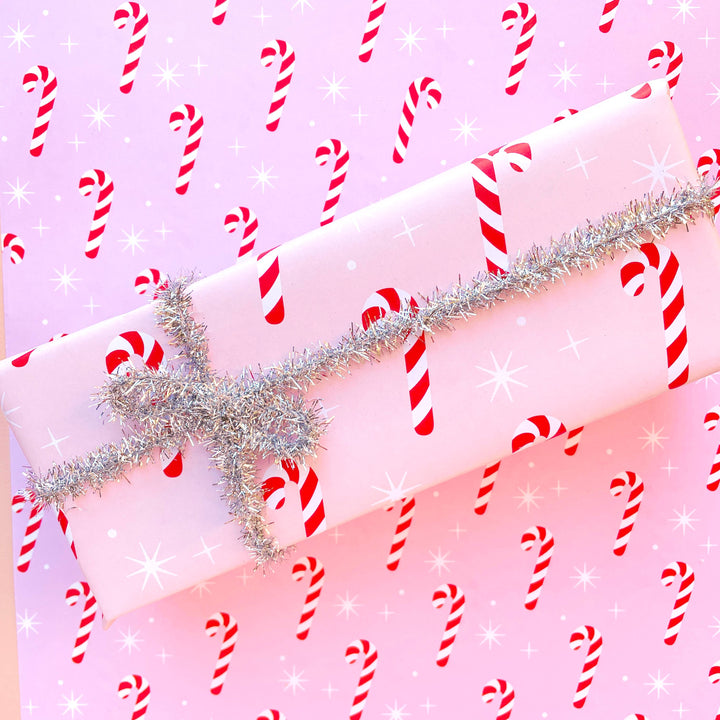 PINK CANDY CANE HOLIDAY SINGLE SHEET GIFT WRAP Sunshine Studios Christmas Gift Wrap PINK CANDY CANE HOLIDAY SINGLE SHEET GIFT WRAP Bonjour Fete - Party Supplies