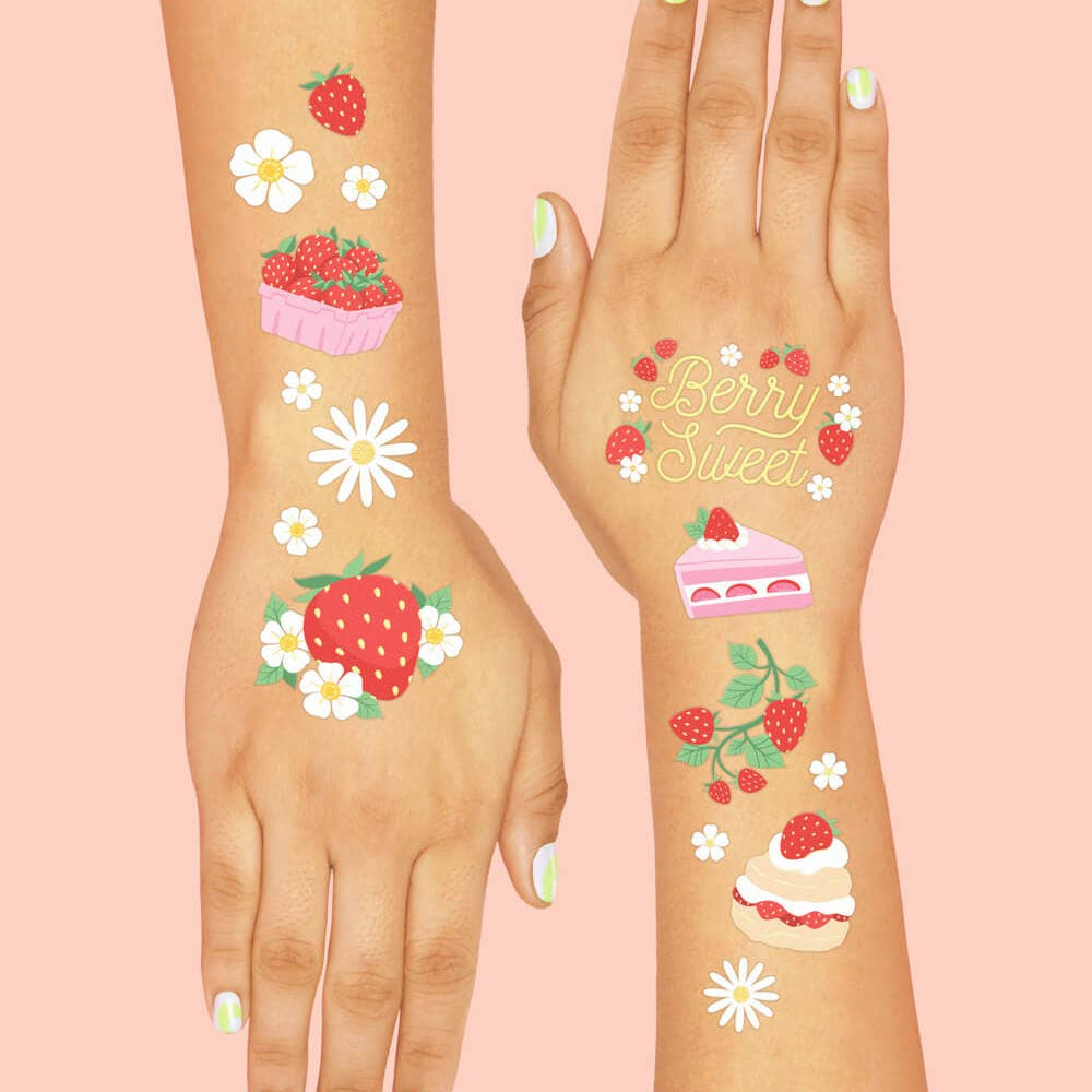 Strawberry Sweet Fruit Birthday Party Tattoos, Summer Picnic Petit Fetti Strawberry Sweet Fruit Birthday Party Tattoos, Summer Picnic Bonjour Fete - Party Supplies