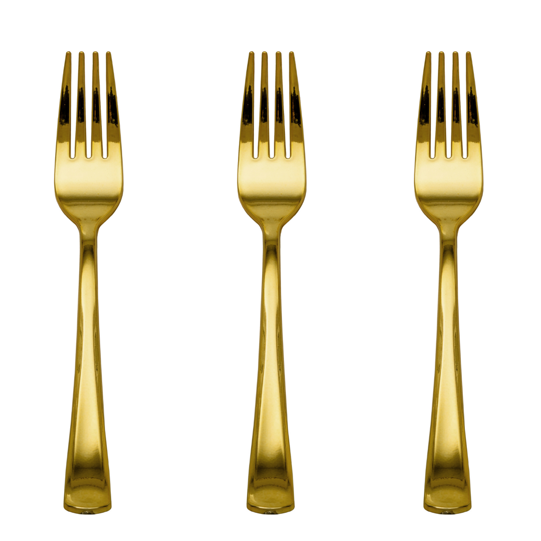 Exquisite Classic Gold Plastic Forks - 20 Count Crown Display Exquisite Classic Gold Plastic Forks - 20 Count Bonjour Fete - Party Supplies