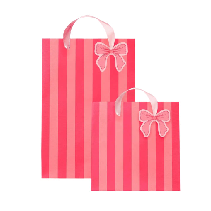 PINK BOW & STRIPE GIFT BAG Sunshine Studios Gift Wrapping PINK BOW & STRIPE GIFT BAG Bonjour Fete - Party Supplies