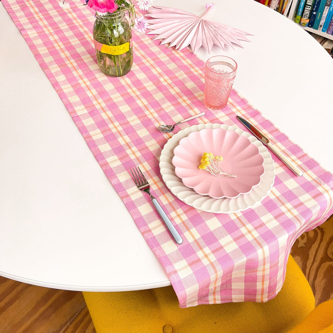 Abigail Plaid Runner in Bubblegum and Peach Archive New York Kitchen Abigail Plaid Runner in Bubblegum and Peach Bonjour Fete - Party Supplies