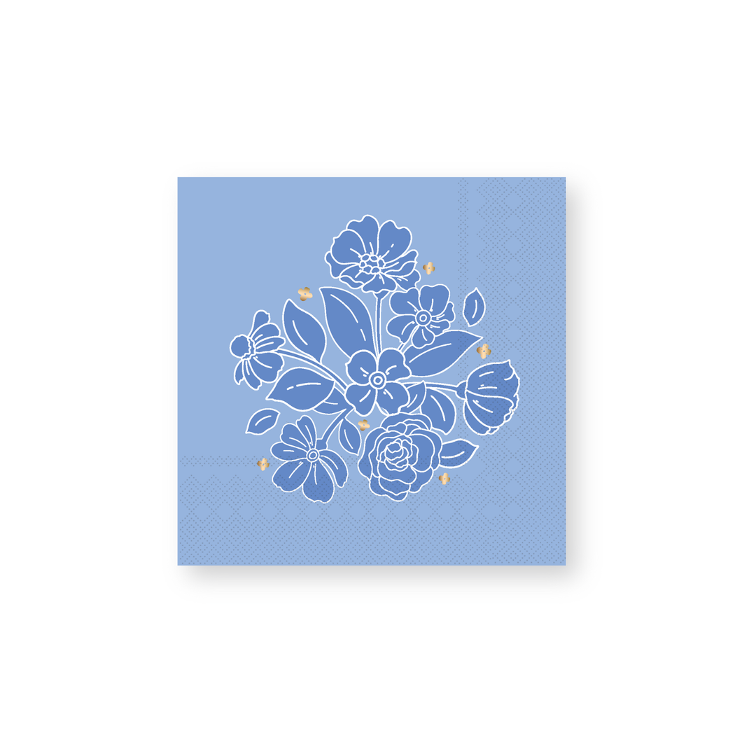 BELLE BLUE ELEGANT FLORAL COCKTAIL NAPKINS Bonjour Fete Napkins Bonjour Fete - Party Supplies