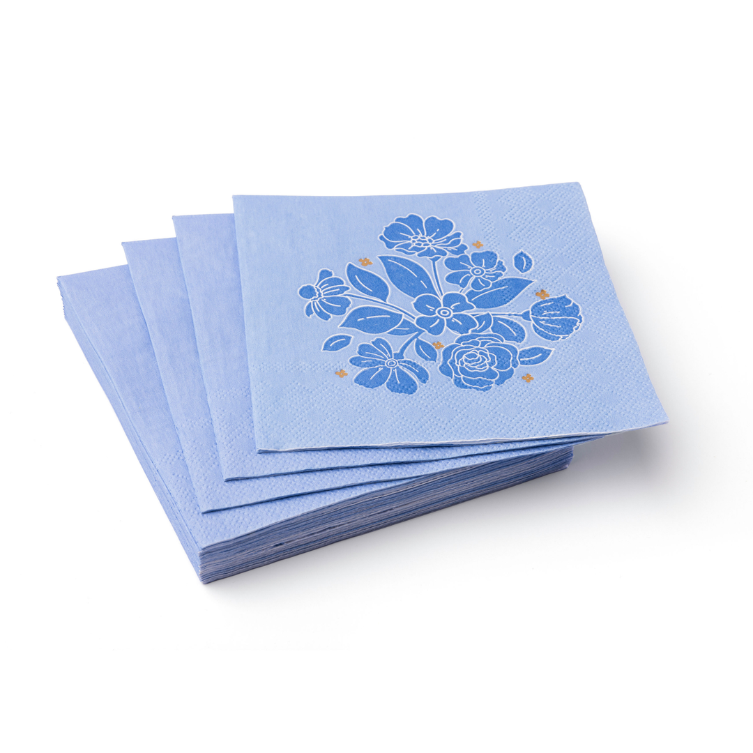 BELLE BLUE ELEGANT FLORAL COCKTAIL NAPKINS Bonjour Fete Napkins BELLE BLUE ELEGANT FLORAL COCKTAIL NAPKINS Bonjour Fete - Party Supplies