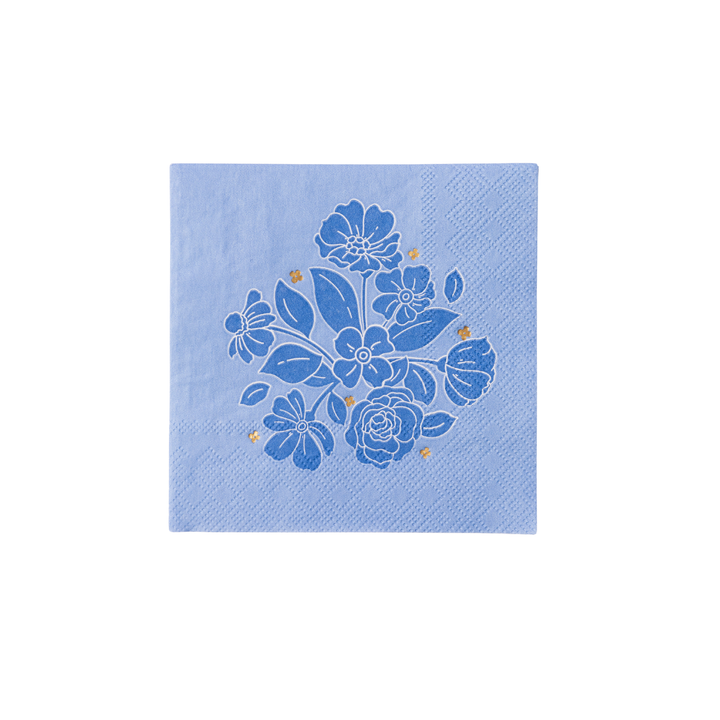 BELLE BLUE ELEGANT FLORAL COCKTAIL NAPKINS Bonjour Fete Napkins BELLE BLUE ELEGANT FLORAL COCKTAIL NAPKINS Bonjour Fete - Party Supplies