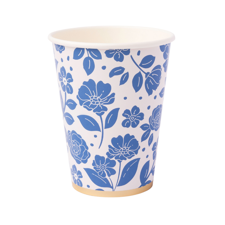 BELLE BLUE ELEGANT FLORAL CUPS Bonjour Fete Cups BELLE BLUE ELEGANT FLORAL CUPS Bonjour Fete - Party Supplies