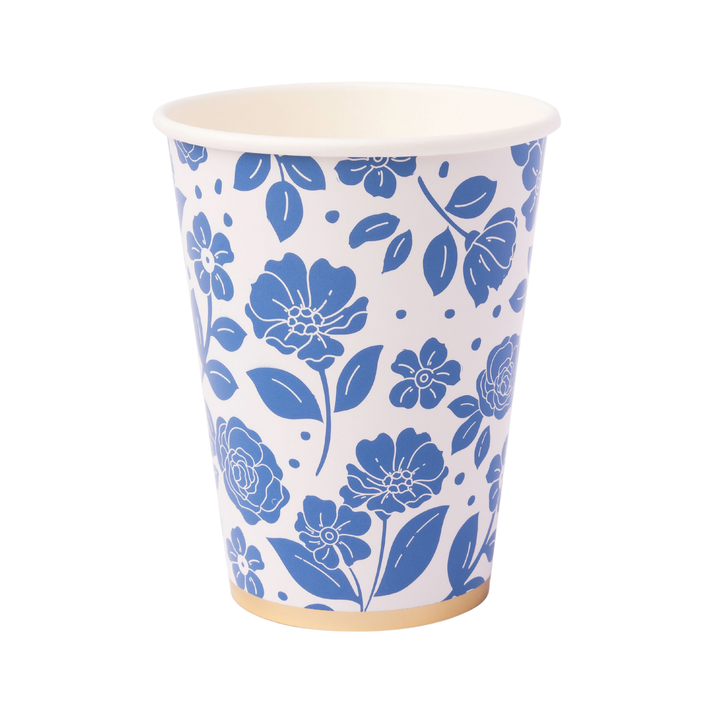 BELLE BLUE ELEGANT FLORAL CUPS Bonjour Fete Cups BELLE BLUE ELEGANT FLORAL CUPS Bonjour Fete - Party Supplies