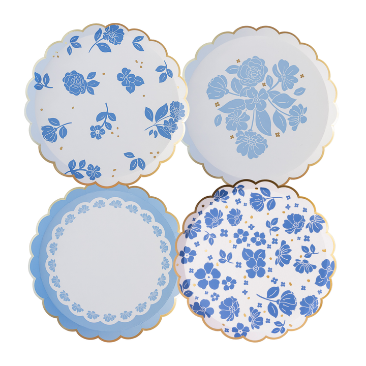 BELLE BLUE ELEGANT FLORAL DESSERT PLATES Bonjour Fete Plates BELLE BLUE ELEGANT FLORAL DESSERT PLATES Bonjour Fete - Party Supplies