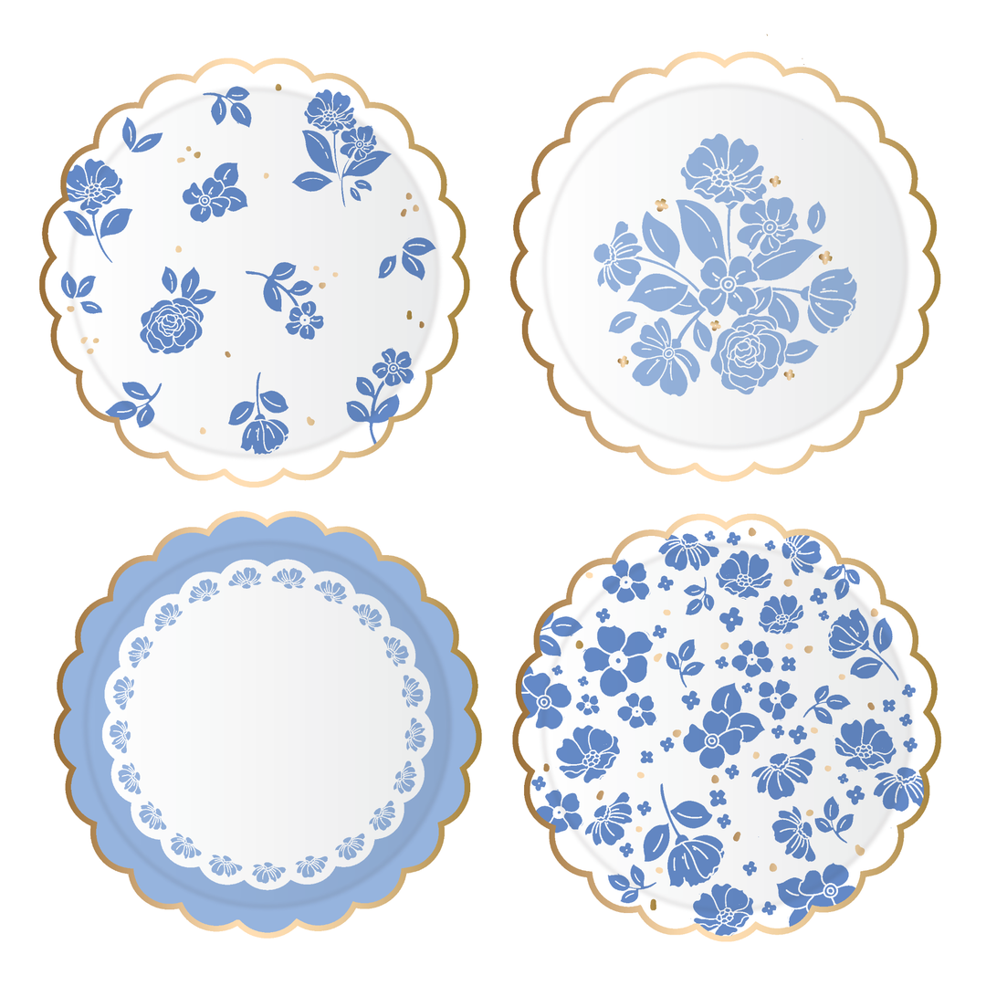 BELLE BLUE ELEGANT FLORAL DESSERT PLATES Bonjour Fete Plates Bonjour Fete - Party Supplies