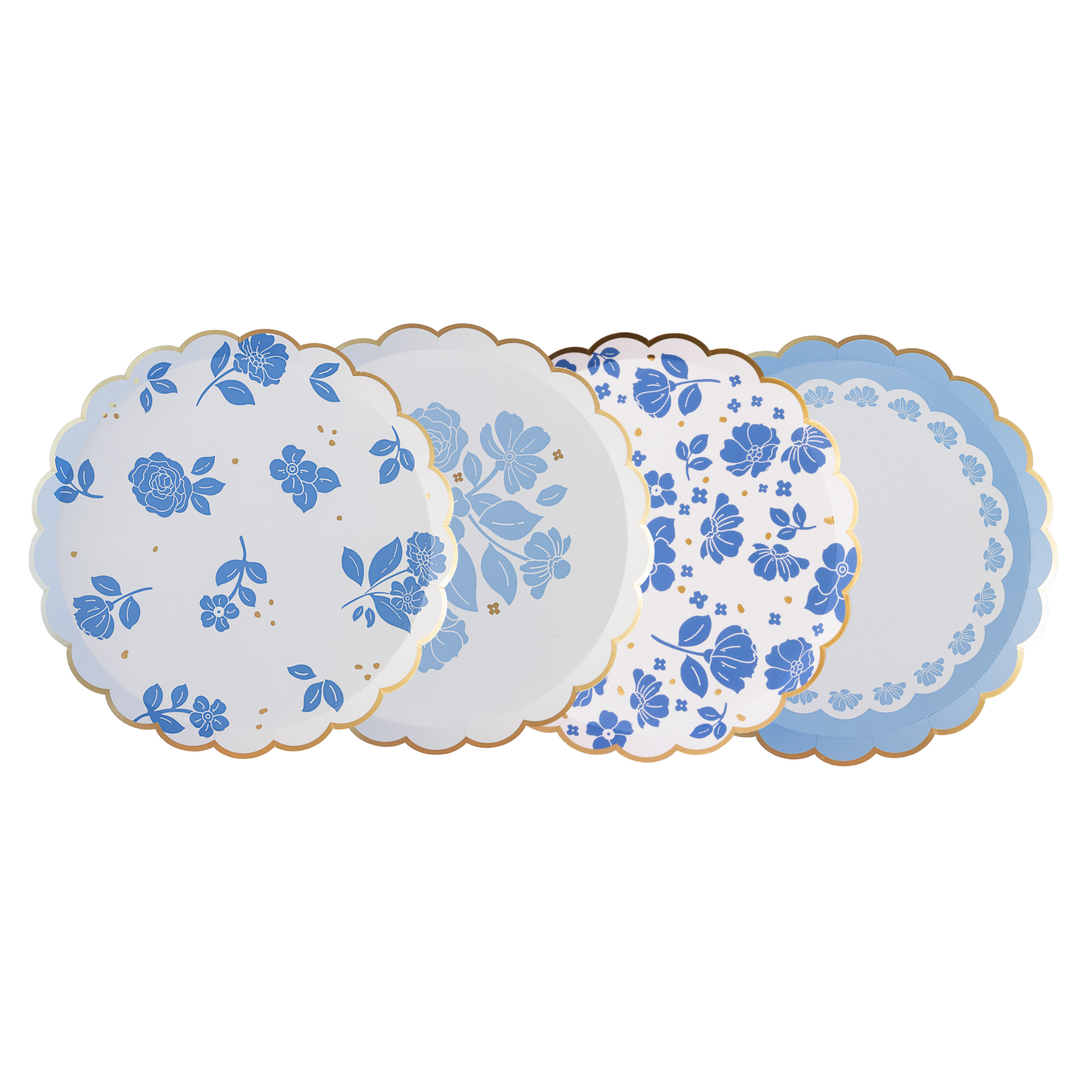 BELLE BLUE ELEGANT FLORAL DESSERT PLATES Bonjour Fete Plates BELLE BLUE ELEGANT FLORAL DESSERT PLATES Bonjour Fete - Party Supplies