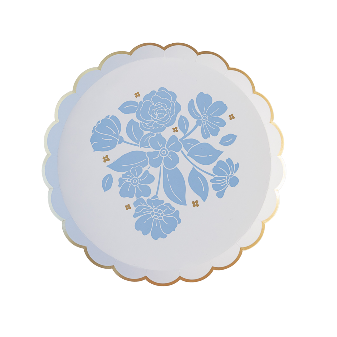 BELLE BLUE ELEGANT FLORAL DESSERT PLATES Bonjour Fete Plates BELLE BLUE ELEGANT FLORAL DESSERT PLATES Bonjour Fete - Party Supplies