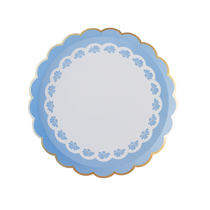 BELLE BLUE ELEGANT FLORAL DESSERT PLATES Bonjour Fete Plates BELLE BLUE ELEGANT FLORAL DESSERT PLATES Bonjour Fete - Party Supplies