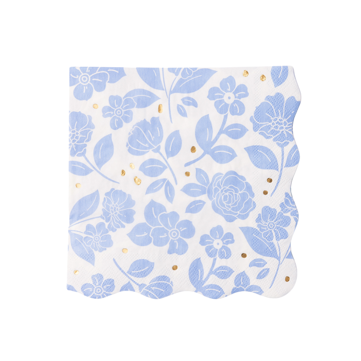 BLUE BELLE ELEGANT FLORAL DINNER NAPKINS Bonjour Fete Napkins BLUE BELLE ELEGANT FLORAL DINNER NAPKINS Bonjour Fete - Party Supplies